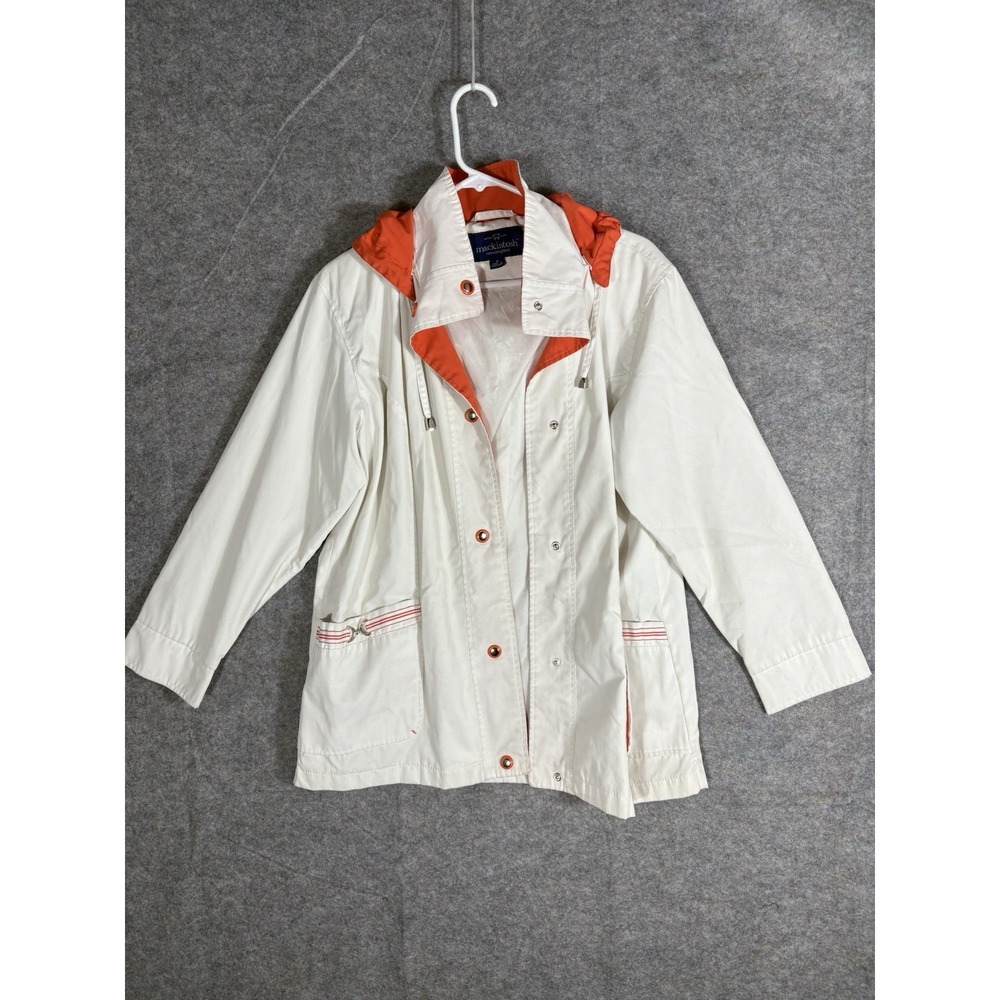 Mackintosh New England Jacket Size M White‎ Rain Nylon Lined Snap Button